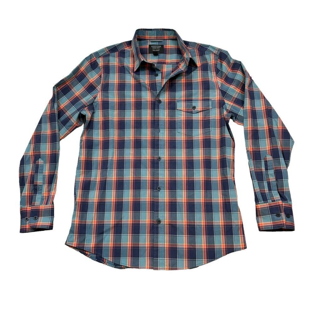 Men’s Nordstrom Tech Smart Regular Fit‎ Plaid Long Sleeve Button Down Medium